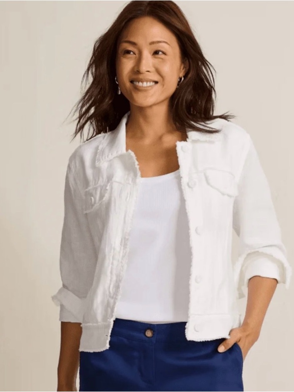Tommy Bahama White Linen Jacket Small Raw Edge Lightweight Button Front